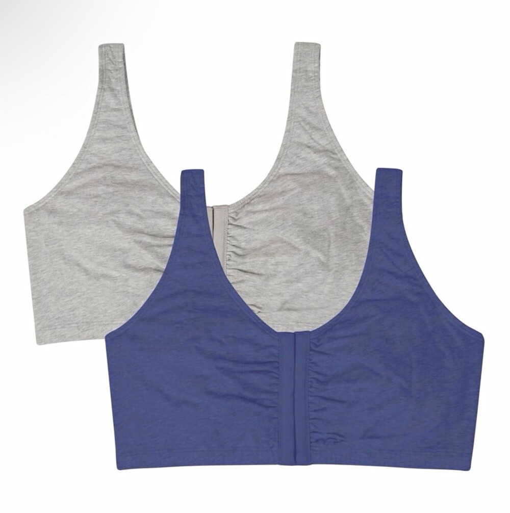 Women 2Pack Wireless Front Closure Bralette Bra Set Gray black Blue Solid Cotton